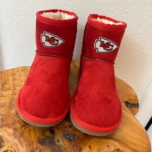 Kansas City Chiefs Kids Slippers Boots Size 1 Synthetic Suede Faux Fur  NFL EUC